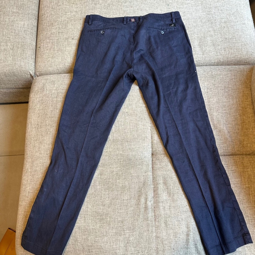 Masons Pants Mens 34 Blue Linen New York Chino Straight Leg Italian Old Money‎